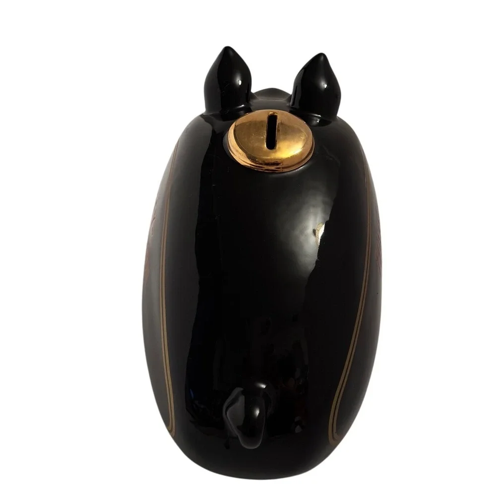 VTG Harley Davidson Piggy Bank Black Ceramic Motorcycle Gas Tank Style Coin Bank